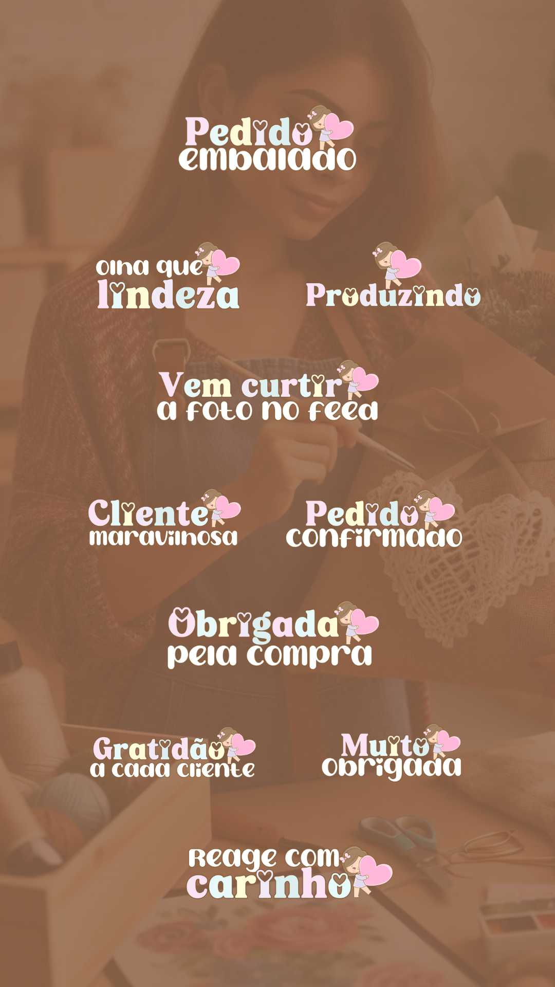 Exemplo de figurinhas para stories - agradecimento e pedido confirmado